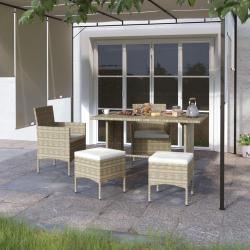 Jeu de chaise et tabouret de jardin 4 pcs R&eacute;sine tress&eacute;e Beige