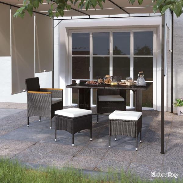 Jeu de chaise et tabouret de jardin 4 pcs Rsine tresse Noir alsavelo