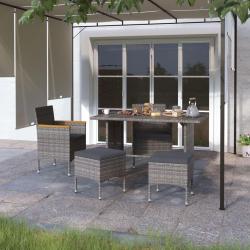 Jeu de chaise et tabouret de jardin 4 pcs R&eacute;sine tress&eacute;e Gris