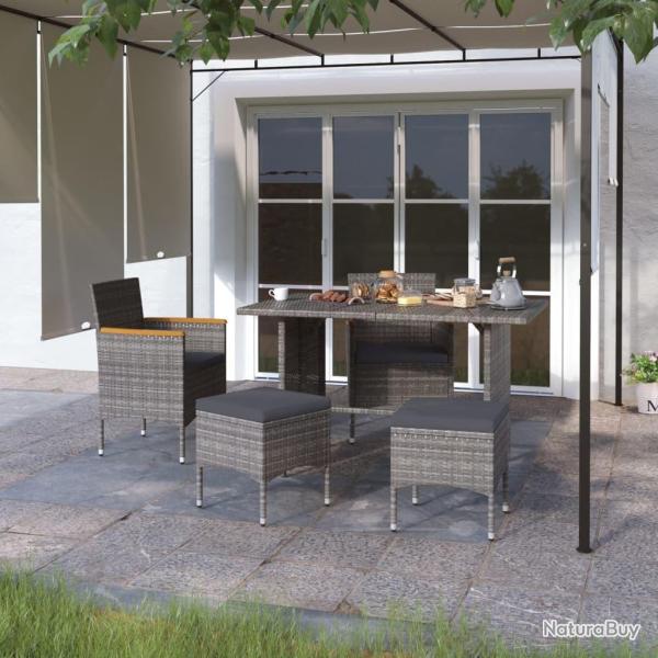 Jeu de chaise et tabouret de jardin 4 pcs R�sine tress�e Gris