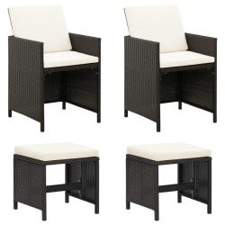 Jeu de chaise et tabouret de jardin 4 pcs R&eacute;sine tress&eacute;e Noir