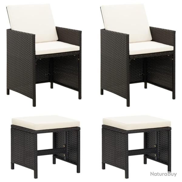 Jeu de chaise et tabouret de jardin 4 pcs Rsine tresse Noir alsavelo