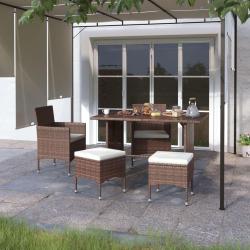 Jeu de chaise et tabouret de jardin 4 pcs R&eacute;sine tress&eacute;e Marron