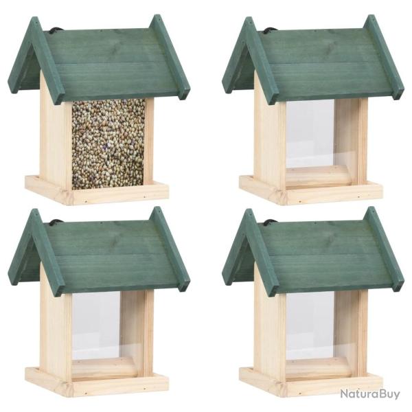 Mangeoires � oiseaux 4 pcs Bois de sapin
