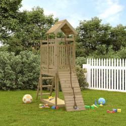 Maisonnette de jeu avec mur d'escalade bois de pin impr&eacute;gn&eacute;