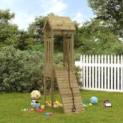 Maisonnette de jeu avec mur d'escalade bois de pin impr&eacute;gn&eacute;