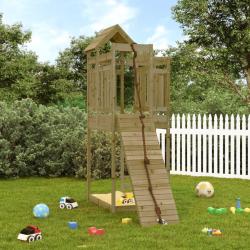 Maisonnette de jeu avec mur d'escalade bois de pin impr&eacute;gn&eacute;