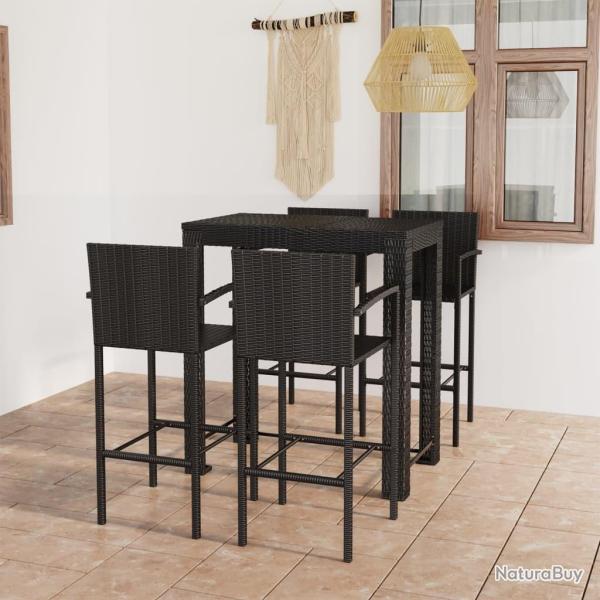 bar d'ext�rieur 5 pcs accoudoir R�sine tress�e Noir