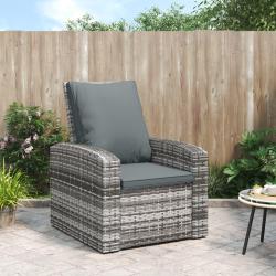 Fauteuil inclinable de jardin avec coussins gris r&eacute;sine tress&eacute;e