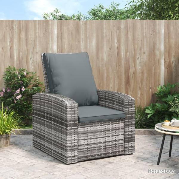 Fauteuil inclinable de jardin avec coussins gris rsine tresse alsavelo
