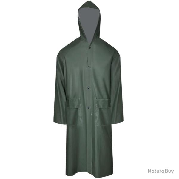 Manteau de pluie long imperm�able r�sistant � capuche vert