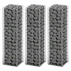Jeu de panier de gabion 3 pcs Fil galvanis&eacute; 25x25x100 cm