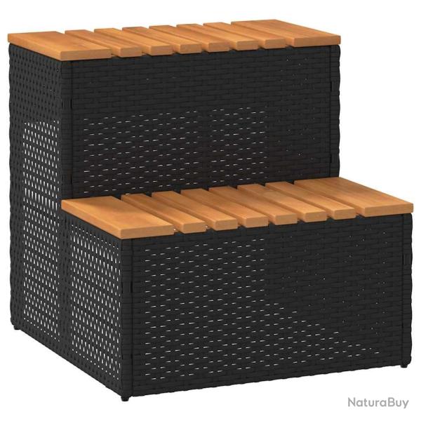 Marche bain � remous noir 50x50x50,5cm polyrotin acacia massif
