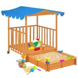 Maison de jeu d'enfants et bac &agrave; sable Bois de sapin Bleu UV50