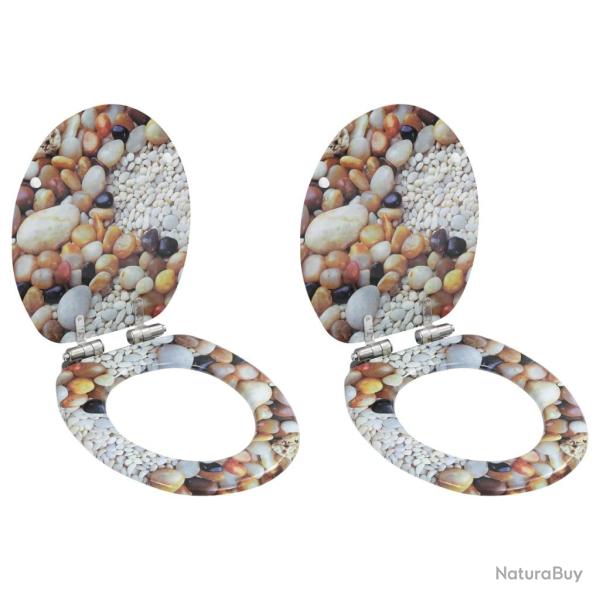 lot de 2 Si�ges WC MDF Couvercle fermeture en douceur Cailloux alsavelo