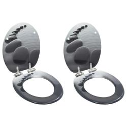 lot de 2 Si&egrave;ges WC MDF couvercle &agrave; fermeture en douceur Pierres alsavelo