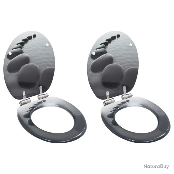 lot de 2 Si�ges WC MDF couvercle � fermeture en douceur Pierres