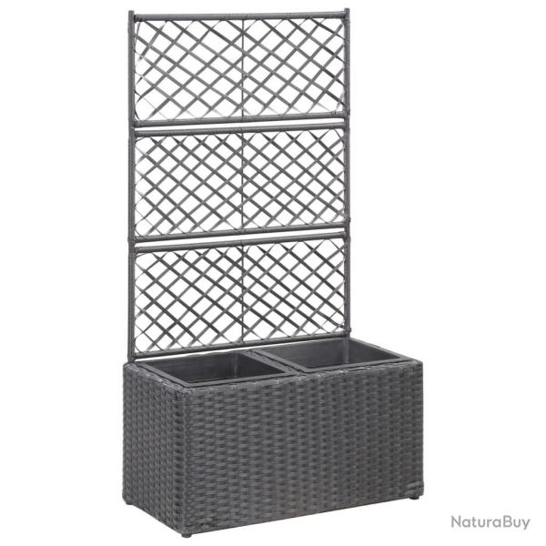 Lit sur�lev� treillis 2 pots 58x30x107 cm R�sine tress�e Marron