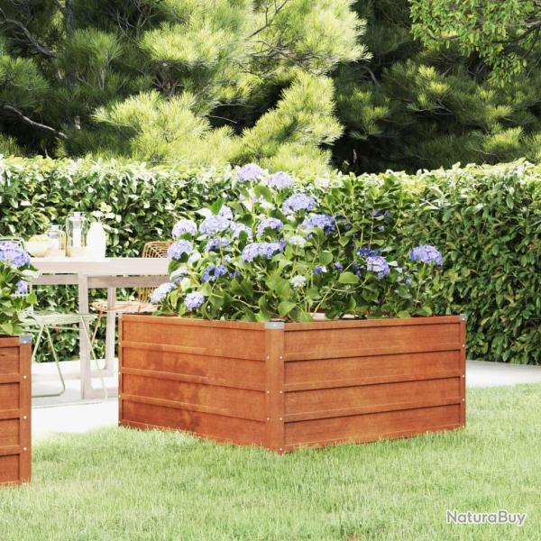 Lit sur�lev� de jardin rouill� 100x100x45 cm acier corten alsavelo