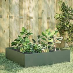 Lit sur&eacute;lev&eacute; de jardin vert olive 100x100x25 cm acier
