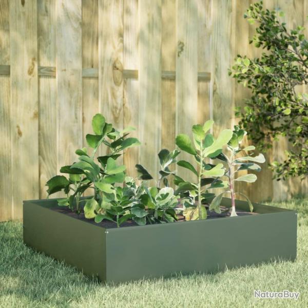 Lit sur�lev� de jardin vert olive 100x100x25 cm acier