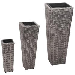 Lits sur&eacute;lev&eacute;s de jardin 3 pcs R&eacute;sine tress&eacute;e Gris
