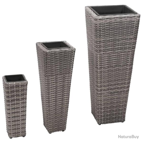 Lits sur�lev�s de jardin 3 pcs R�sine tress�e Gris