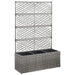 Lit sur&eacute;lev&eacute; en treillis 3 pots 83x30x130cm R&eacute;sine tress&eacute;e Gris