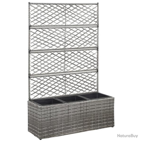 Lit sur�lev� en treillis 3 pots 83x30x130cm R�sine tress�e Gris