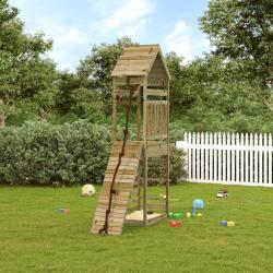 Maisonnette de jeu avec mur d'escalade bois de pin impr&eacute;gn&eacute;