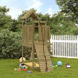 Maisonnette de jeu avec mur d'escalade bois de pin impr&eacute;gn&eacute;
