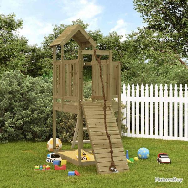 Maisonnette de jeu avec mur d'escalade bois de pin impr�gn�