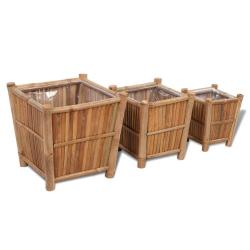 Lits sur&eacute;lev&eacute;s en bambou avec doublure en nylon 3 pcs