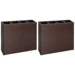 Lits sur&eacute;lev&eacute;s de jardin et 4 pots 2 pcs R&eacute;sine tress&eacute;e Marron