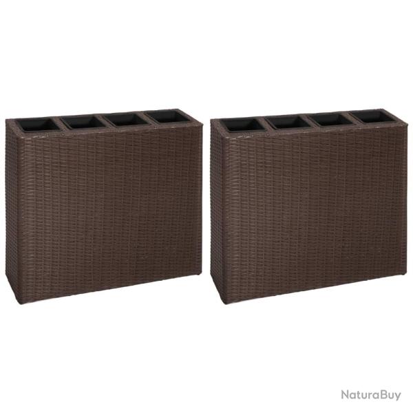 Lits sur�lev�s de jardin et 4 pots 2 pcs R�sine tress�e Marron
