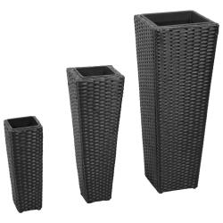 Lits sur&eacute;lev&eacute;s de jardin 3 pcs R&eacute;sine tress&eacute;e Noir