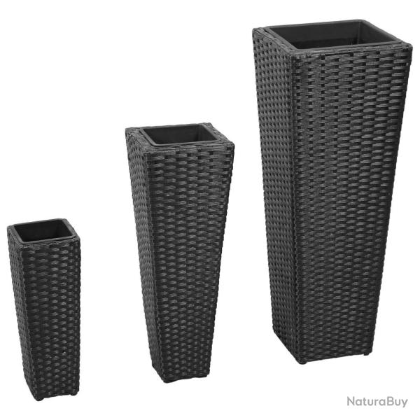 Lits sur�lev�s de jardin 3 pcs R�sine tress�e Noir