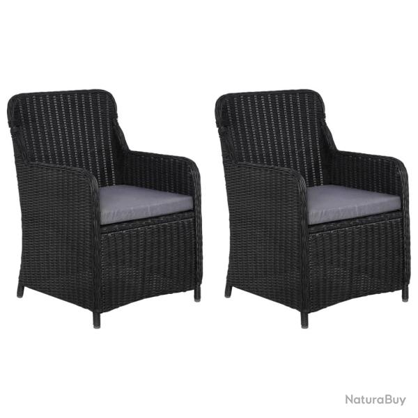 lot de 2 Chaises d'extrieur avec coussins Rsine tresse Noir alsavelo