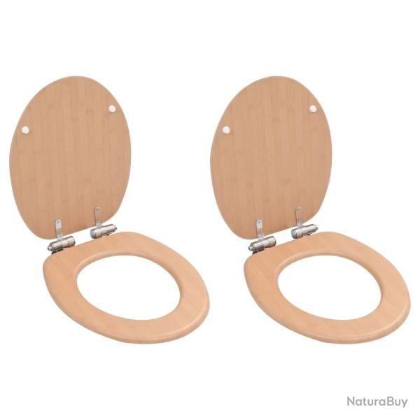 lot de 2 Si�ges WC MDF couvercle � fermeture en douceur Bambou