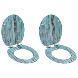 lot de 2 Si&egrave;ges WC MDF Couvercle &agrave; fermeture douceur Vieux bois
