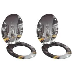 lot de 2 Si&egrave;ge WC MDF Couvercle &agrave; fermeture en douceur New York alsavelo