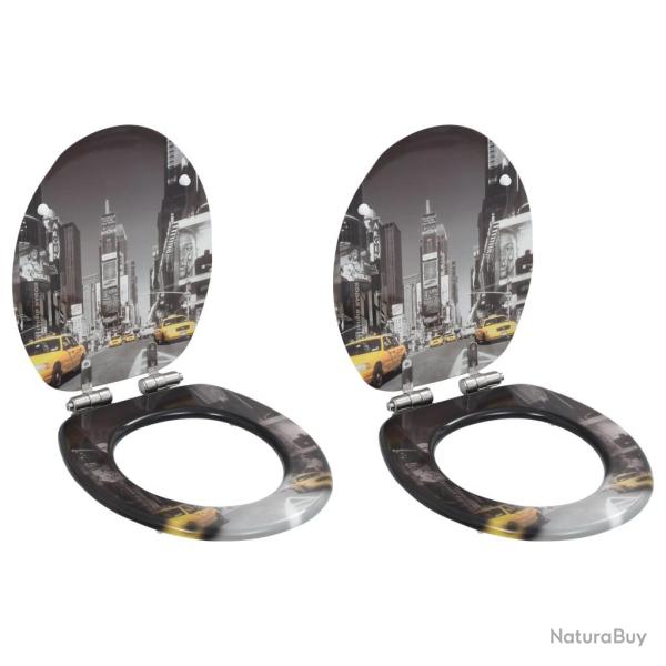 lot de 2 Si�ge WC MDF Couvercle � fermeture en douceur New York alsavelo