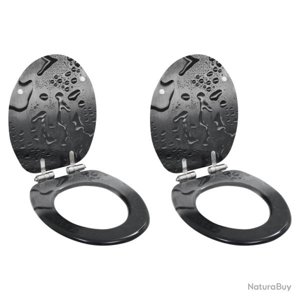 lot de 2 Si�ge WC MDF Couvercle fermeture douceur Goutte d'eau alsavelo