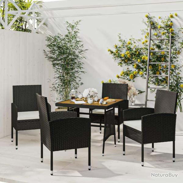 Ensemble � manger d'ext�rieur 5 pcs R�sine tress�e Noir alsavelo