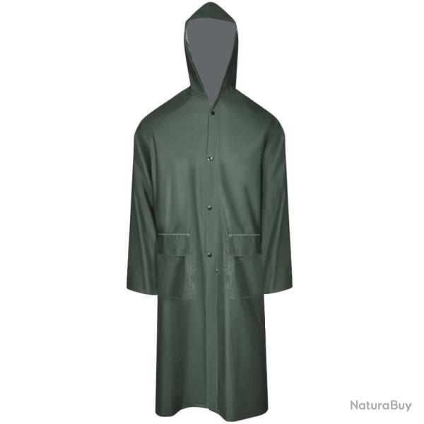 Manteau de pluie long imperm�able r�sistant � capuche vert L