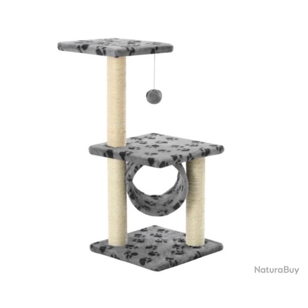 Arbre � Chat 65 cm avec Griffoirs en Sisal - Gris Motif de Pattes 30 x 30 x 65 cm
