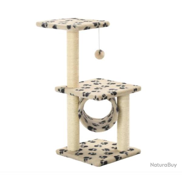 Arbre � Chat 65 cm avec Griffoirs en Sisal - Beige Motif de pattes 30 x 30 x 65 cm