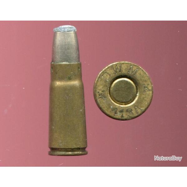 6.5 mm Bergmann nA avec gorge Mle 1896 - RARE - marquage : DWM K 413A K - balle nickel pointe plomb