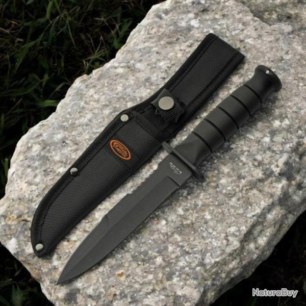 Couteau Tactical Dague Serr Lame Acier 3Cr13 Manche Caoutchouc Etui Nylon CN211627