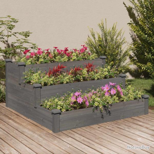 Lit sur�lev� de jardin gris 120x120x56 cm bois massif de sapin